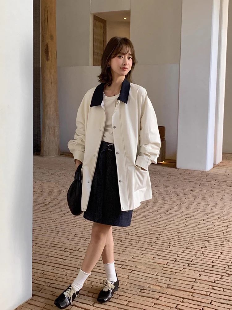 Nieuwe lente herfst damesjas Casual chique middellange reversjas Trenchcoat