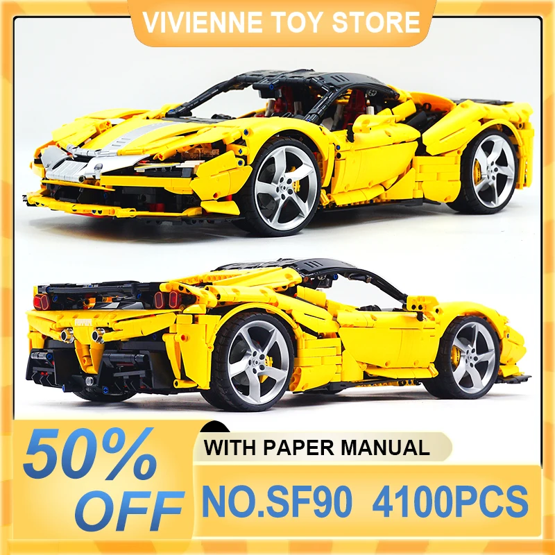 MOC Technical Yellow SF90 Speed Sports Car Building Blocks Hypercar Model Bricks Assembly Education Children Toys Christams Gift