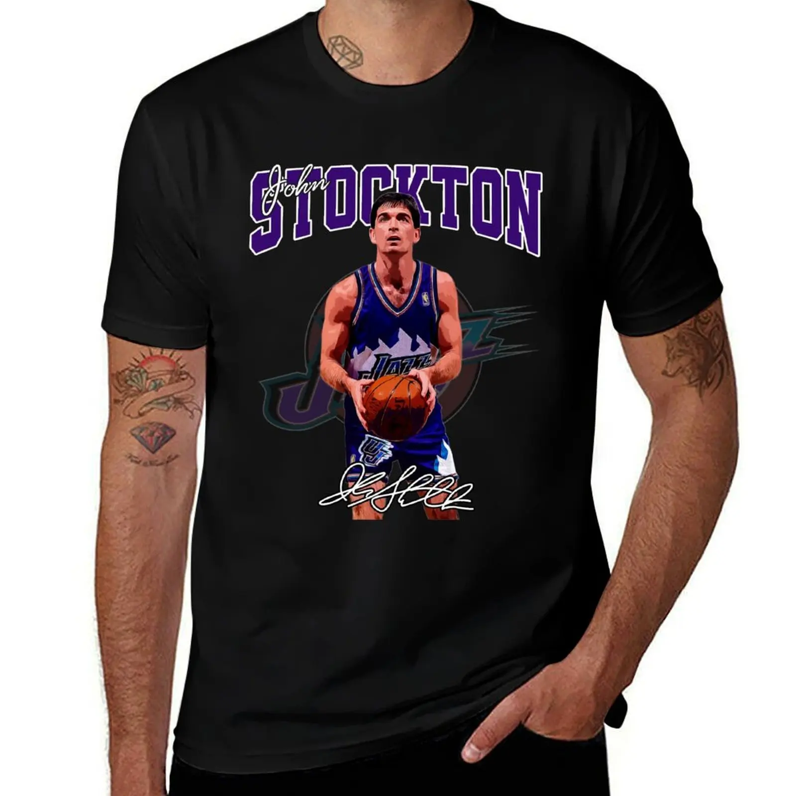 

John Stockton Legend Basketball Signature Vintage Retro 80s 90s Bootleg Rap Style T-Shirt man t shirts graphic T-Shirt