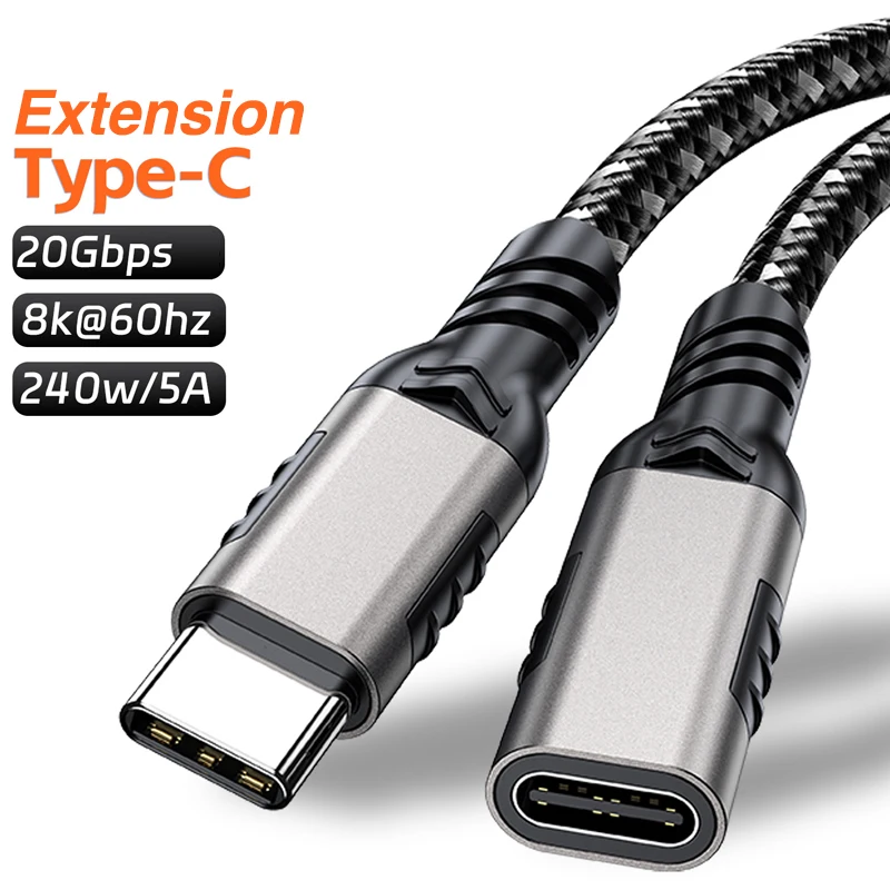 

240W PD 20Gbps USB C 3.2 Extension Cable Type-C Male to Female 8K Gen2 Fast Charging For MacBook Pro Samsung Laptop mobile phone