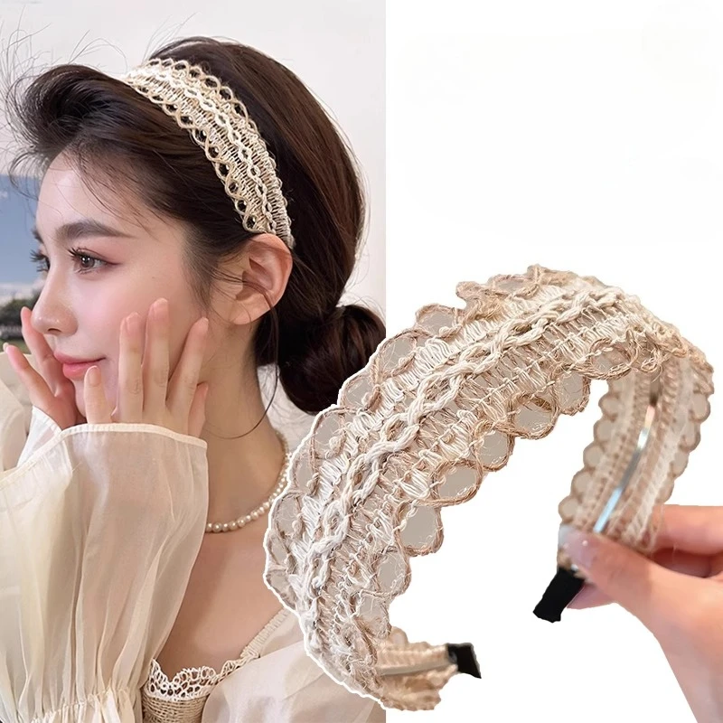 

Bohemian Beach Vacation Hair Hoop Headbands Hollow Cotton and Linen Retro Hairbands Female Fashion Hair Accessories Headwear 1pc
