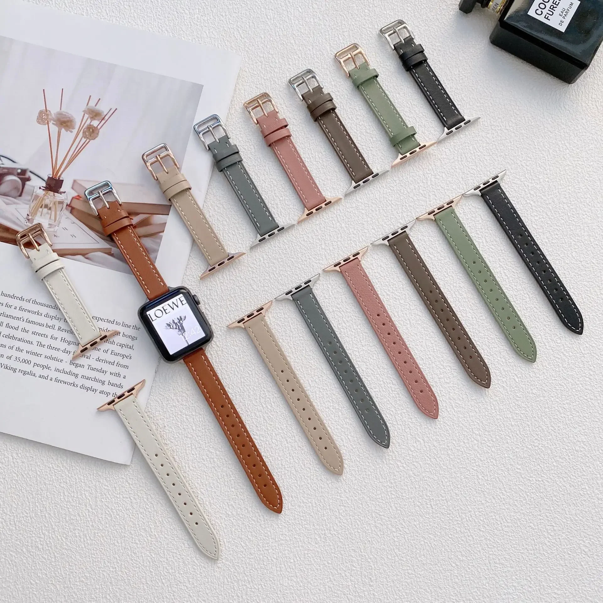 

Watch Bands Suitable for Apple Watch Xiaoman Waist Leather Strap IWatch 7 8 14mm Slim Line Leather Strap