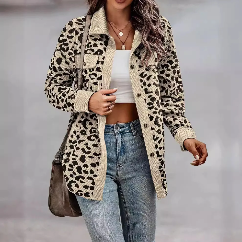 Autumn Clothes Womens Fashionable Retro Leopard Print Lapel Long Sleeve Autumn And Winter Single-breasted Jacket Chaquetas Mujer