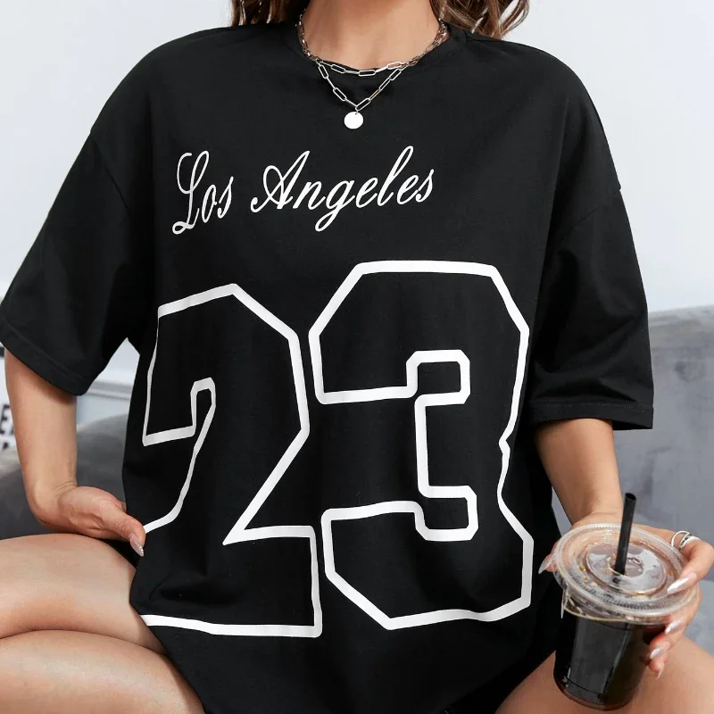 Los Angeles 23 Print Loose Summer Tee Shirt Comfortable Individual Casual Aesthetic Fashion Casual Hipster Style Harajuku Tops