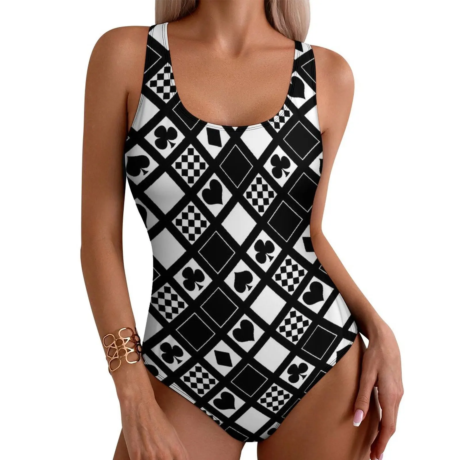Casino Playing Cards Swimsuit Hearts Crosses Push Up Swimwear One Piece Holiday Pool Bathing Suits Bodysuit Sexy Beach Outfits