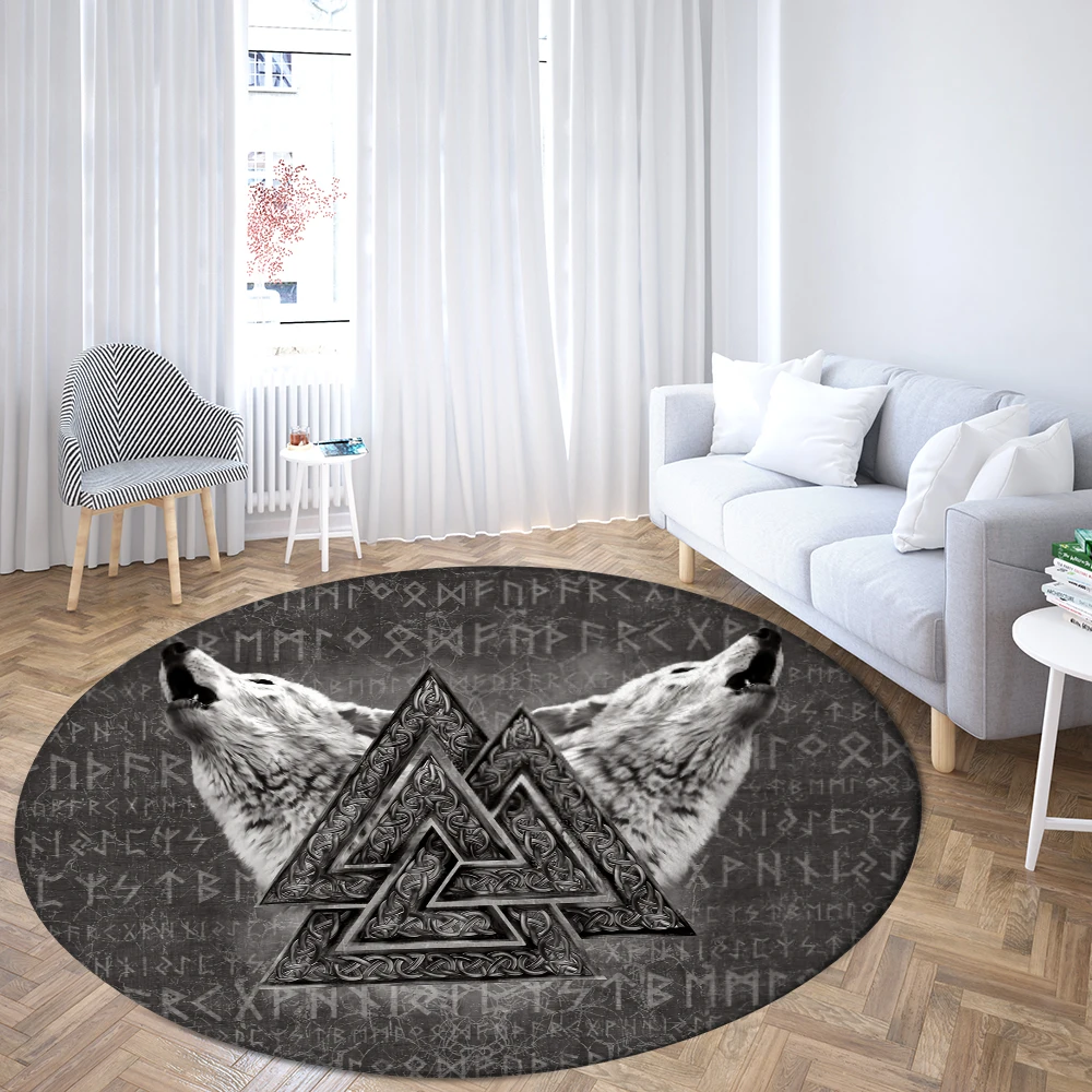 

Viking Rune Art Round Rugs Wolf Pack Eagle House Sofa Carpet Home Living Room Bedroom Bathroom Floor Mats Print Decorate Carpet