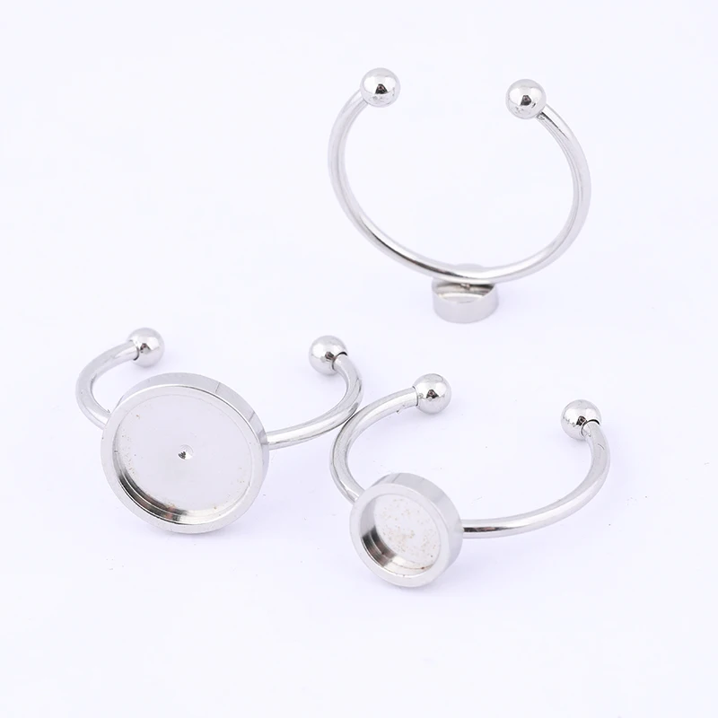 10pcs Stainless Steel Fit 4mm 6mm 10mm Round Cabochon Ring Base Setting Blanks Diy Fingerring Bezels For Jewelry Making