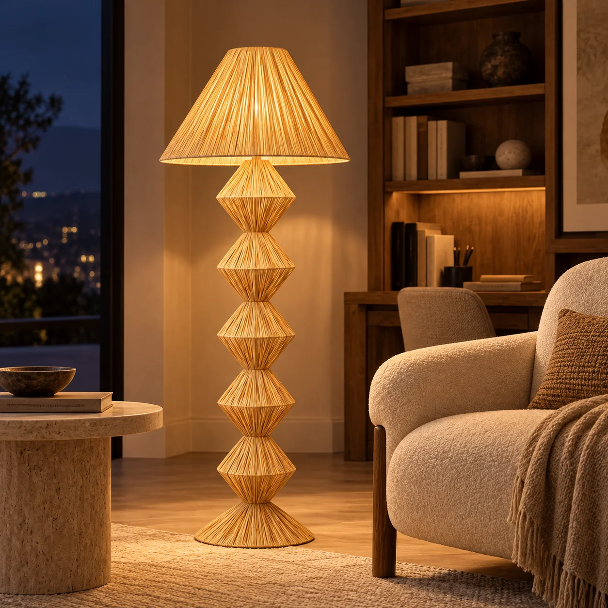 JOYINLED Handmade Raffia Floor Lamp Moroccan Wicker Standing Light Boho Woven Floor Lighting for Living Room Bedroom Home Decor