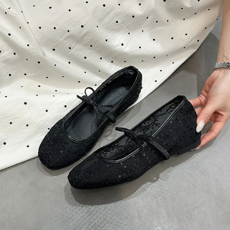 

Женские летние новые туфли на плоской подошве, модные сетчатые дышащие балетки со шнуровкой, удобные женские сандалии Zapatillas Mujer