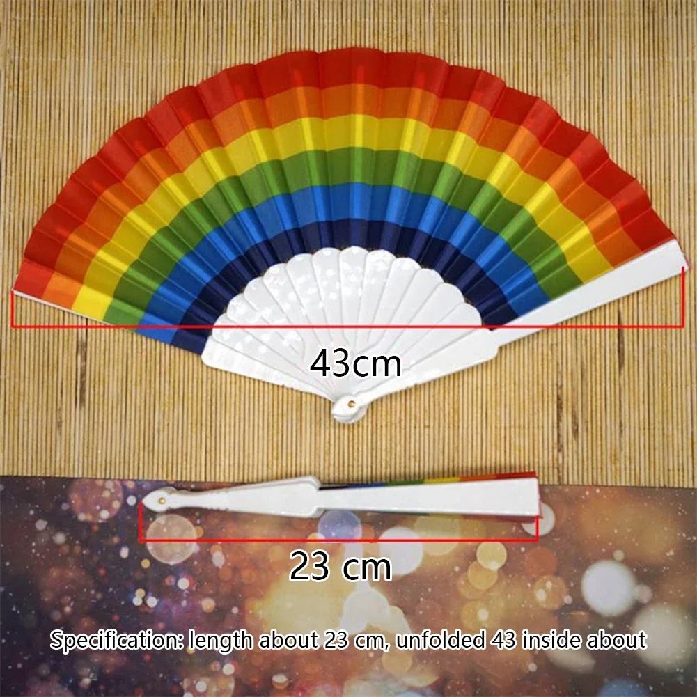 Summer Rainbow Handheld Folding Fan For Wedding Party Decoration Festival Dance Silk Fabric Hand Fans Party Favor Gifts