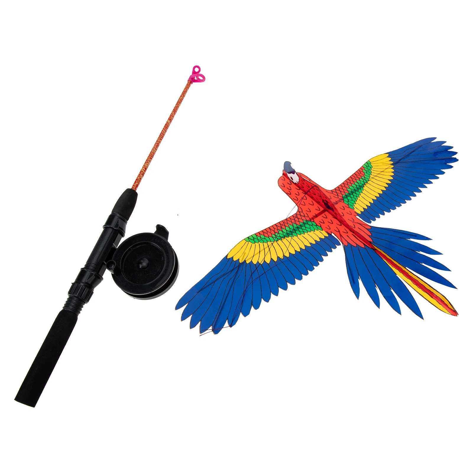 

70cm Fishing Rod Kite 30m Line Blue Parrot Design Kids Toy Beach Giant Cartoon Animal Appearance