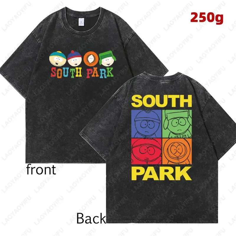 Funny South Park Cartoon Character Shirt Comfort Washed Cotton Mens T-shirt Cute Kenny Print Tees Summer Streetwear Unisex tops
