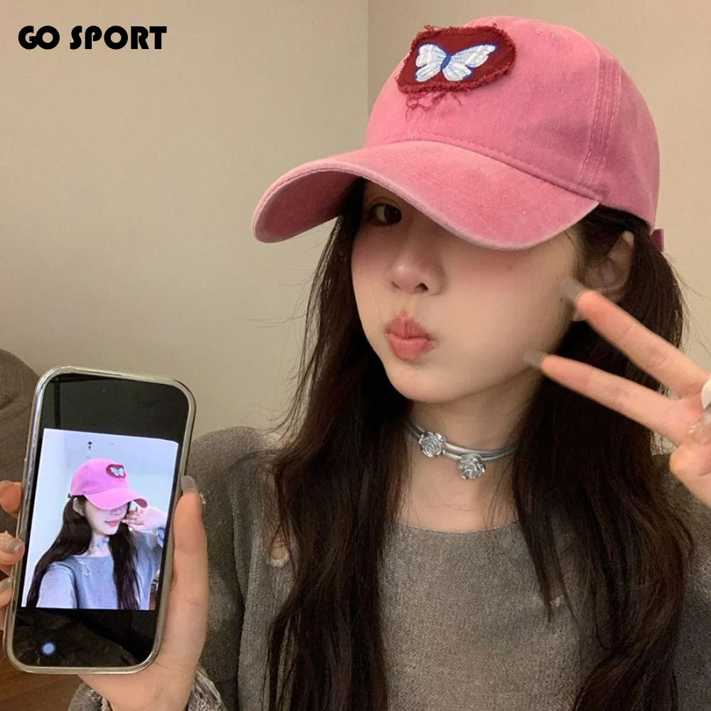 

Милая бейсболка с вышивкой, хлопковая бейсболка с бабочками, простая модная кепка с мультяшным принтом для девочек/мальчиков