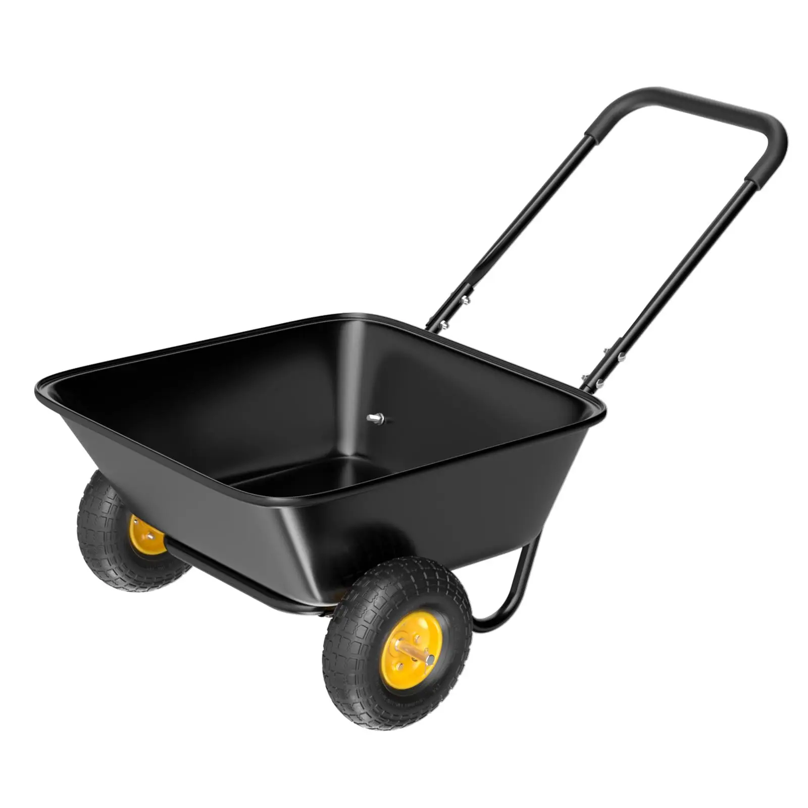Wheelbarrow, Plastic and Steel Wheel Barrel, Garden Cart for Lawn, Gardening, Construction (Black)