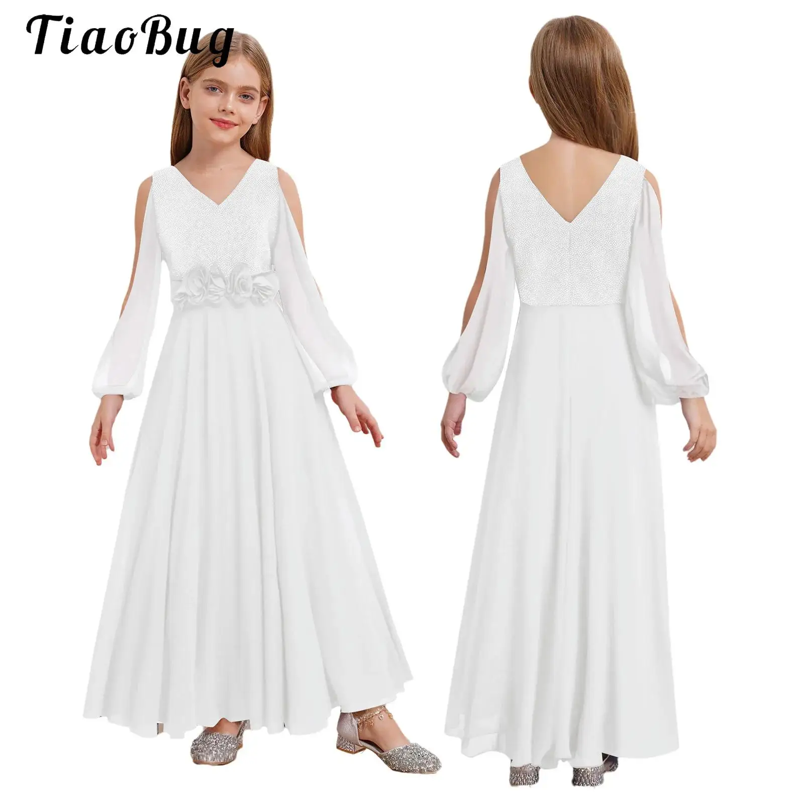 Off-the-shoulder Chiffon Flower Girl Dress For Wedding Party First Communion Teen Girls Bride Gowns Junior Bridesmaid Pageant