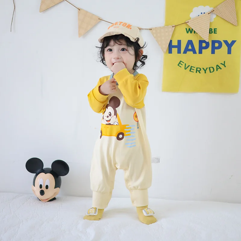 MINISO Mickey voiture nouveau-né bébé garçon printemps à manches longues Onesie vêtements pour bébés coton doux mignon 0-12 mois body combinaison