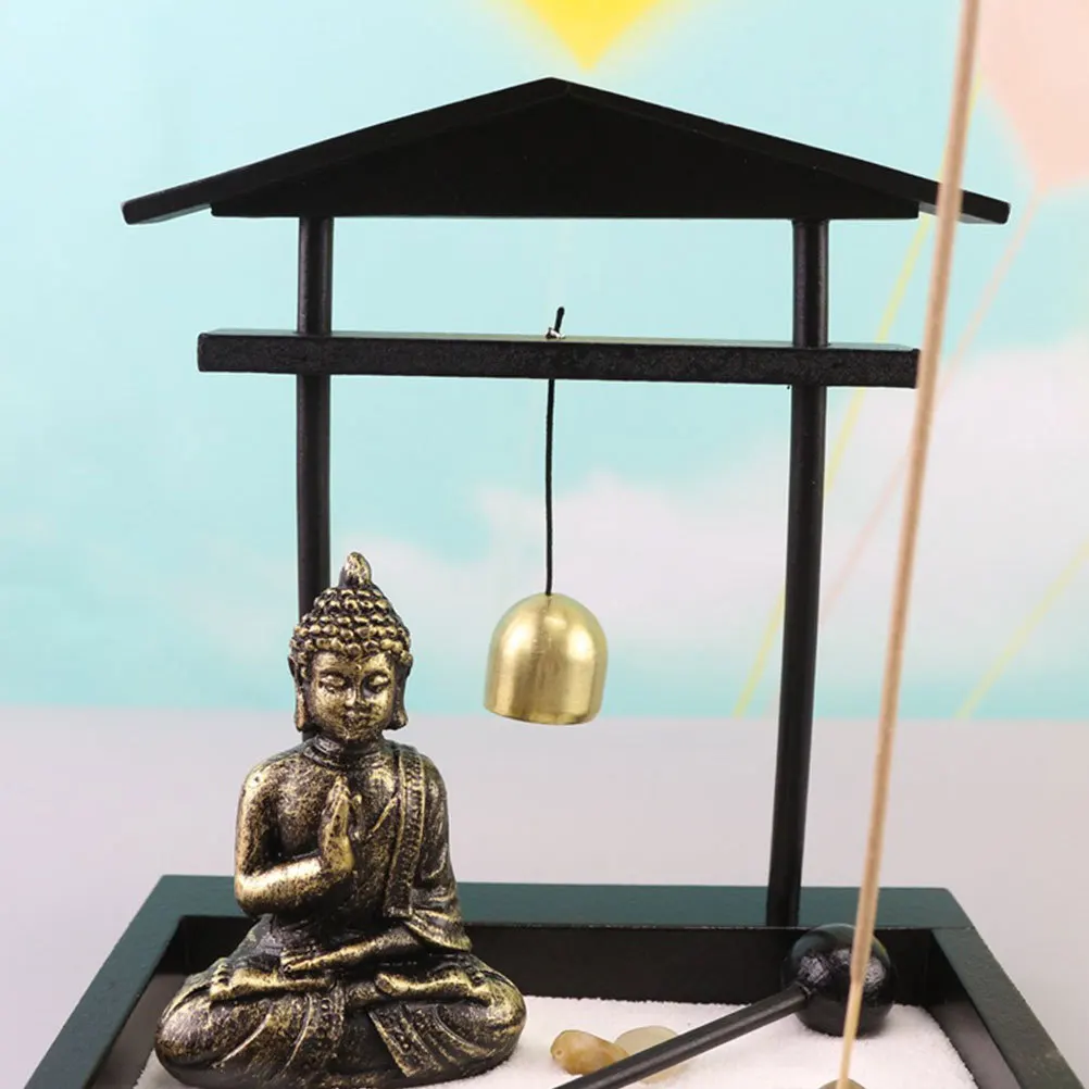 

Zen Garden Miniature Landscape Sand Table Decor with Raking Tool for Mindfulness Meditation Desktop Accent Small Space Indoor