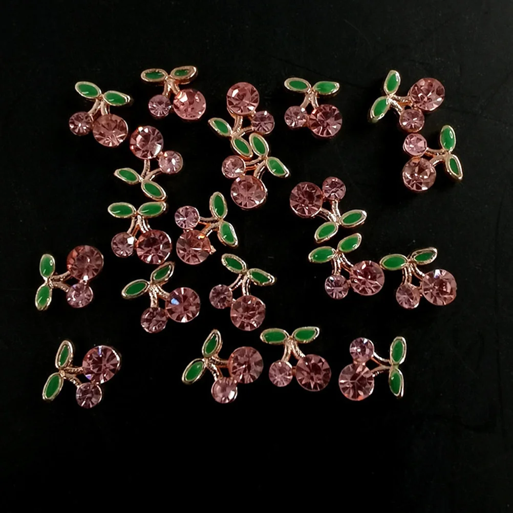 32 Pcs Cherry Nail Jewelry Charms for Women Nails Red Rhinestones DIY Gems Japanese-style and