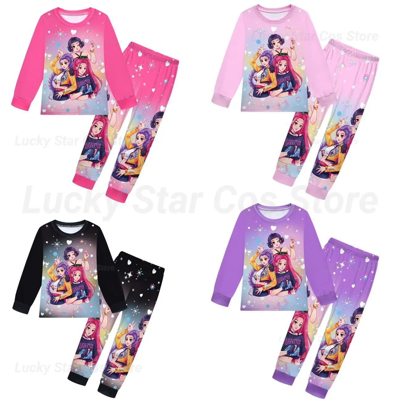 

2025 Movie K-pop for Demon Hunters Kids Clothes Set Pajamas Sets Boys Daily Nightgowns Girls Long Sleeve T Shirt+Pants 2pcs Set