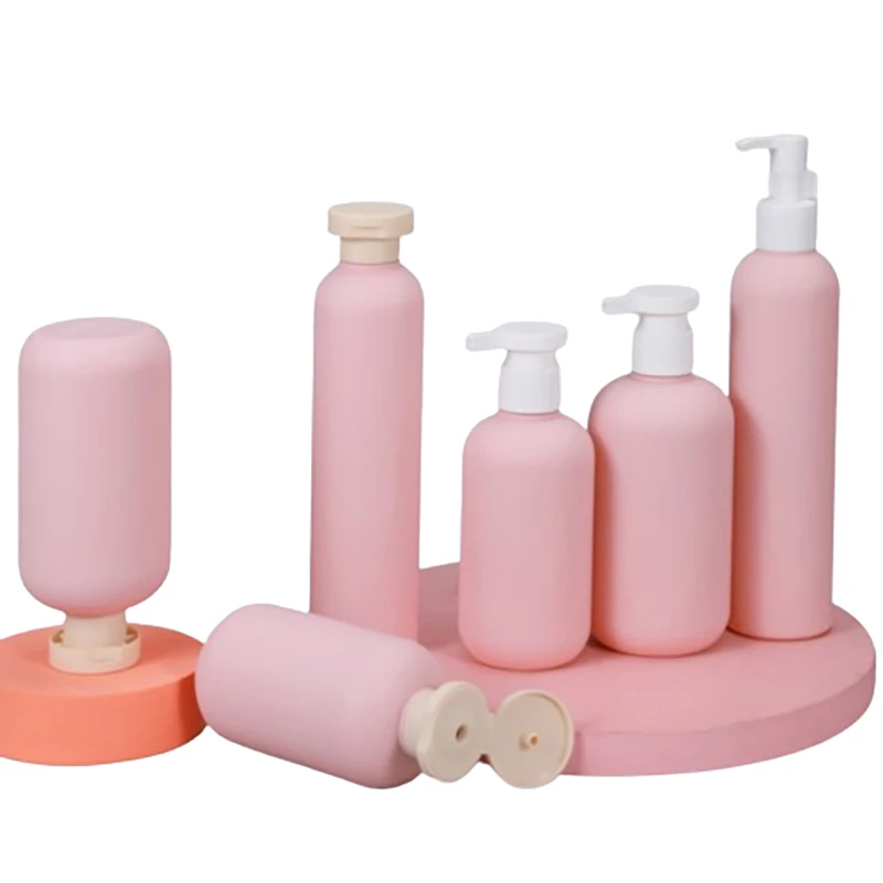 1Pc 100/200/260/300ml Pink Children's Shower Gel Shampoo PE Plastic Empty Round Bottle Lotion Press Dispenser Bottle