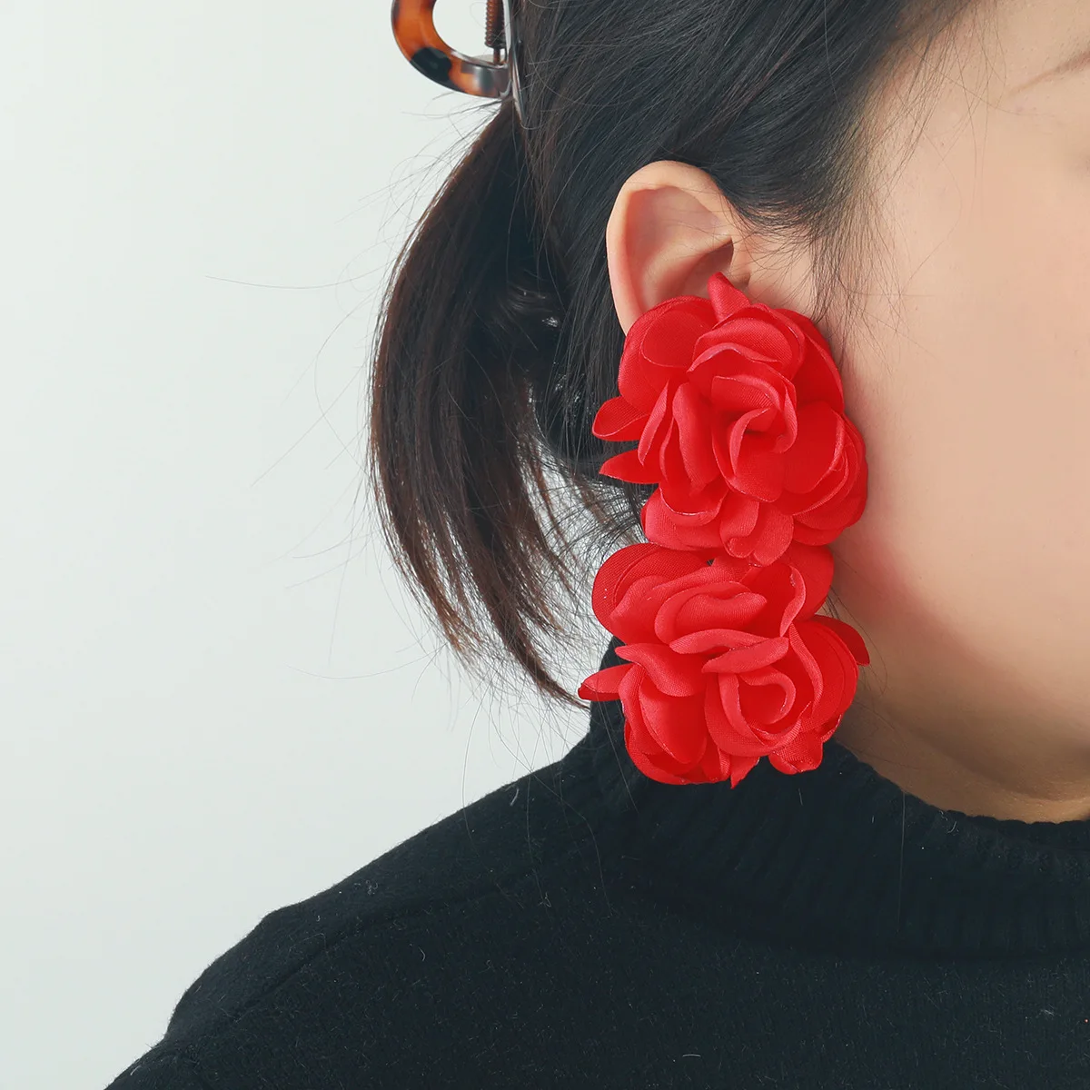 Exaggerated Fashion Chiffon Large Flower Earrings for Women, Elegant and Sweet Earrings