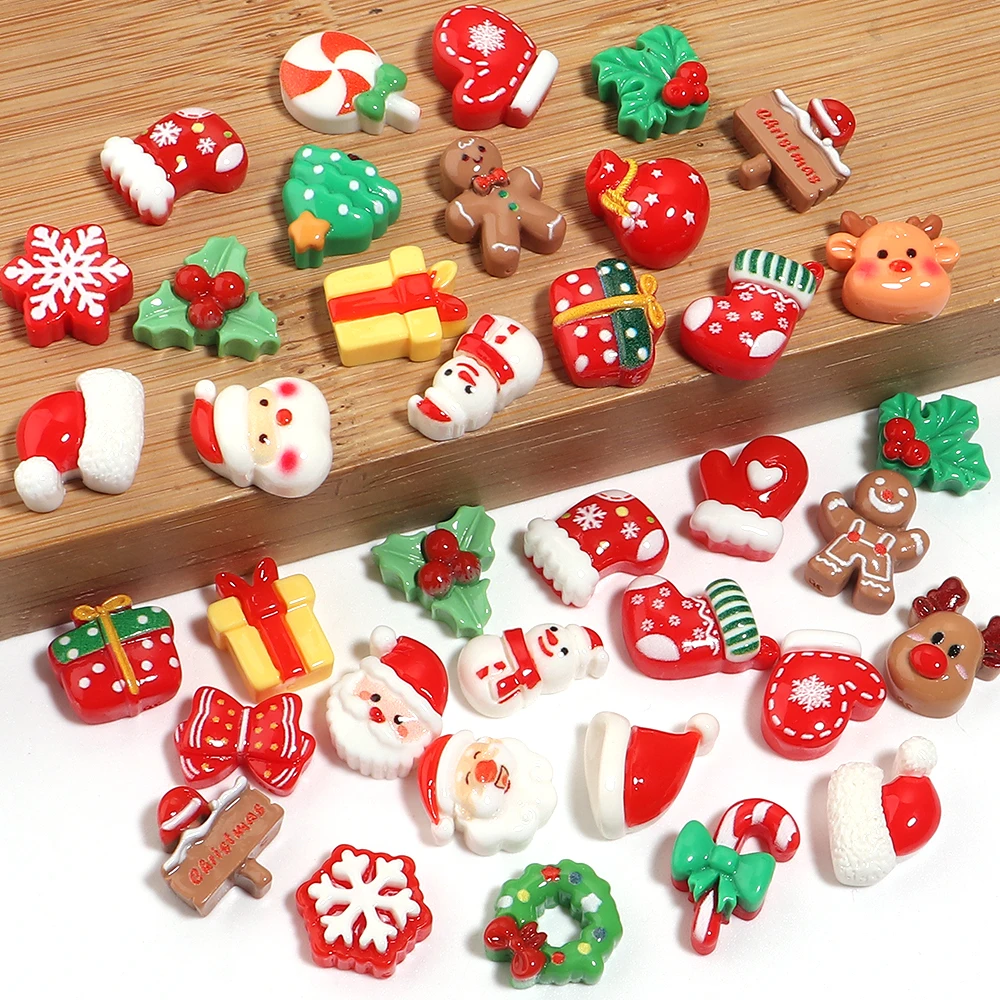 20/40 Stück Harz-Weihnachtsdekorationen: Santa, Schneemann, Schneeflocke, Stechpalme, Weihnachtsbaum, gemischte Flatback-Cabochons für DIY Neujahrs- und Weihnachtsgeschenke und Dekorationen – Detail 6