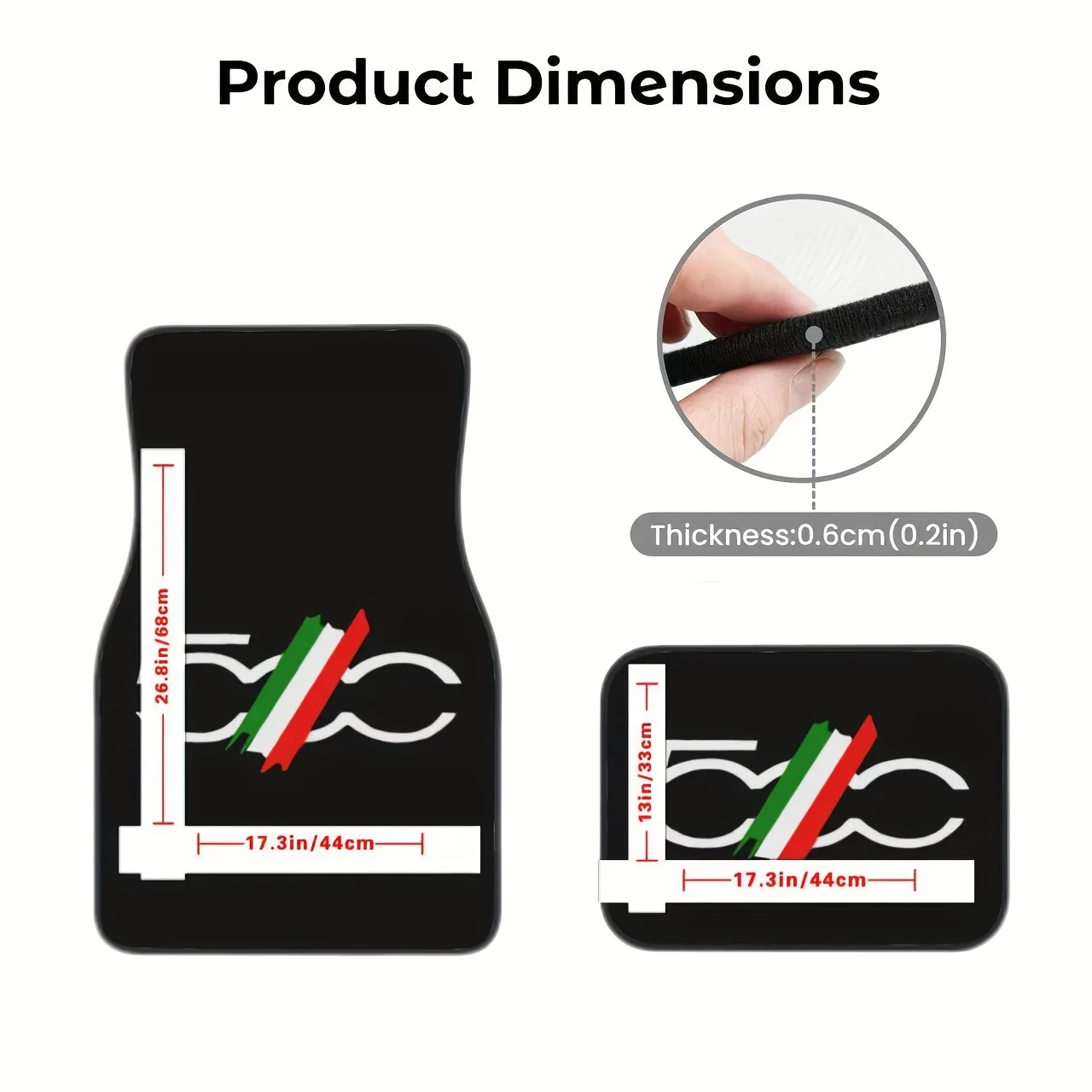 Universal Fit, Easy-to-Clean Suitable for Hatchbacks & Sedans 4pcs Minimalist FIAT 500 Pattern Car Mats - Printed Design