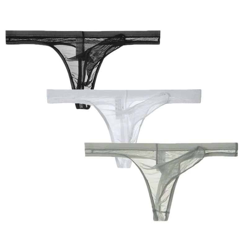 3Pcs/lot Men Underwear T-Back Thong G-String Sexy Breathable Tanga Mesh See Through Underpants Elephant Nose Pouch Male Panties