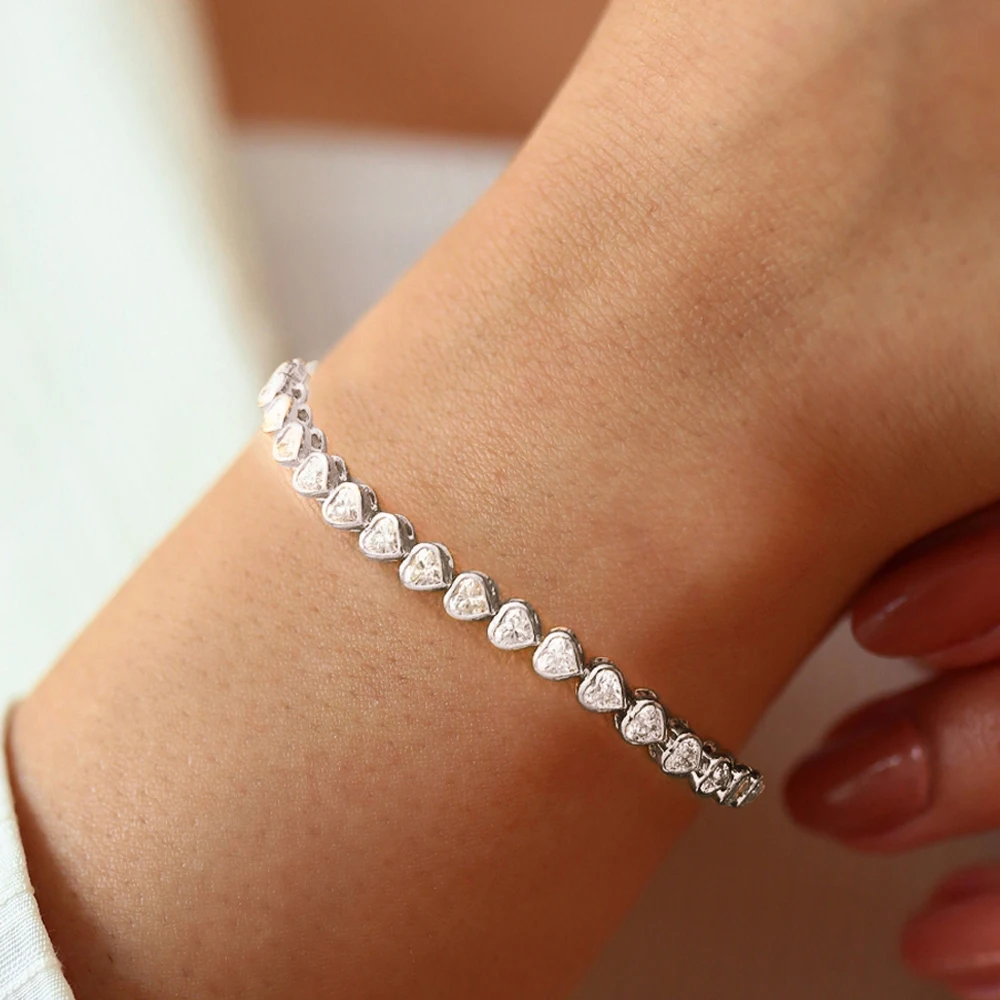 مجموعة الحافة على شكل قلب الماس مويسانيتي سوار التنس للنساء 925 فضة الزفاف الإسورة مجوهرات مع شهادة #6