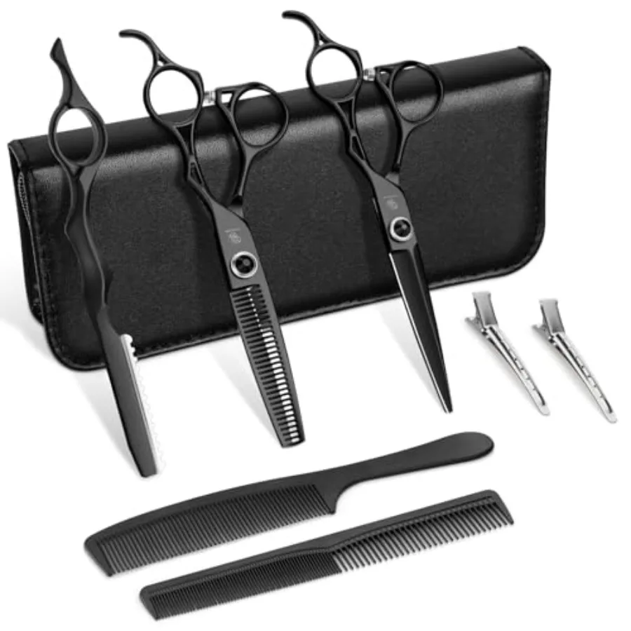 

Dragon Creek Hair Cutting Thinning Scissors Set for Stylist Hairdresser Men Women Salon Barber Home Black 9pcs 6 Texturizing Bl