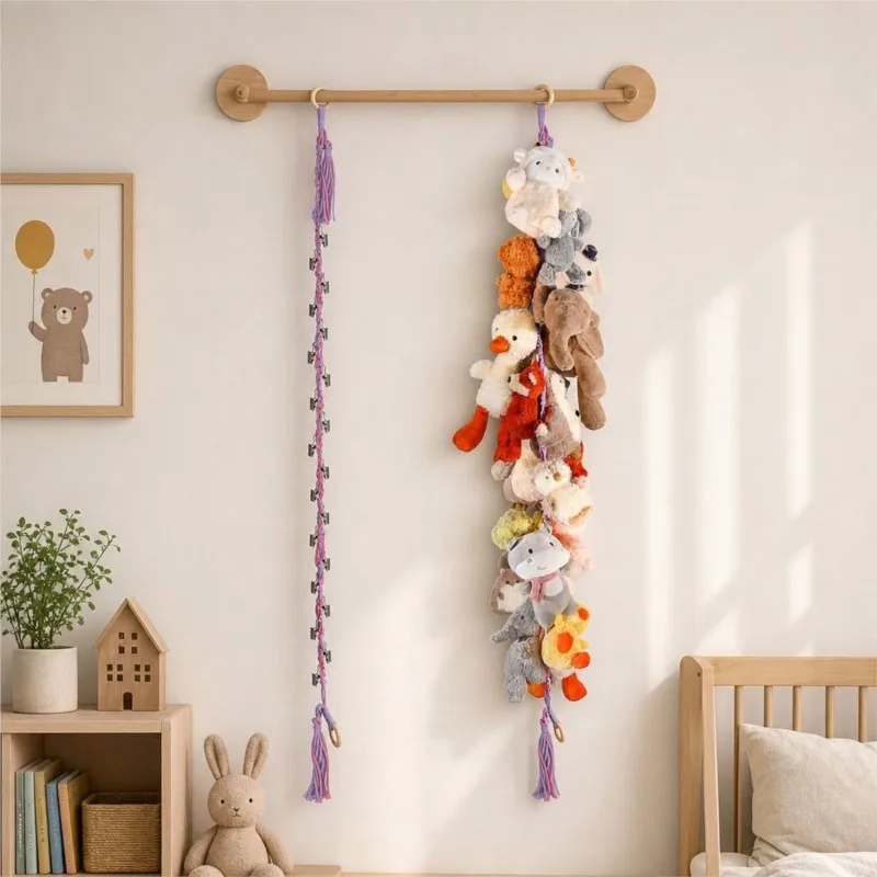 Vertical Style Wall Hanging Plush Doll Storage Rack Saves Space Metal Clips Stabilize Display Rack Weaving Art Storage ZJ462