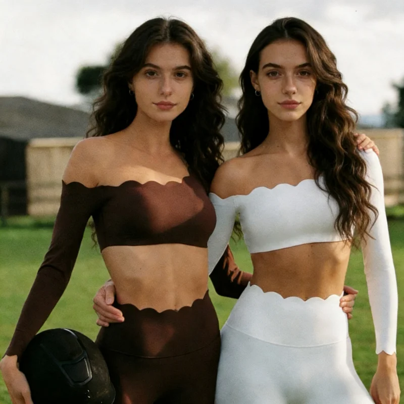 

Lace Sports Fitness Long Sleeve Women's Underwear With Chest Pad Off-Shoulder Sportswear Slim Fit Leggings Workout Activewear