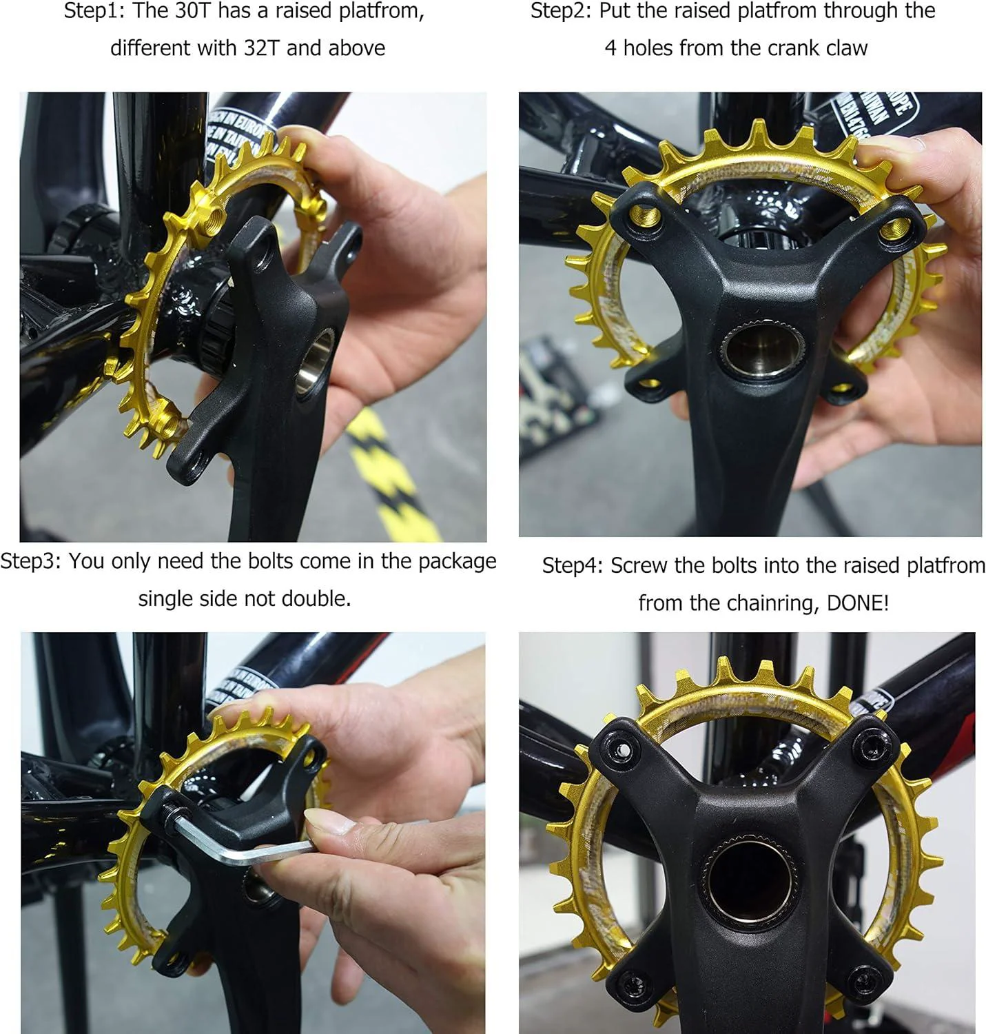 Guarnitura bici singola 104mm corona Refitting 7075 alluminio 104BCD 30T 32T 34T