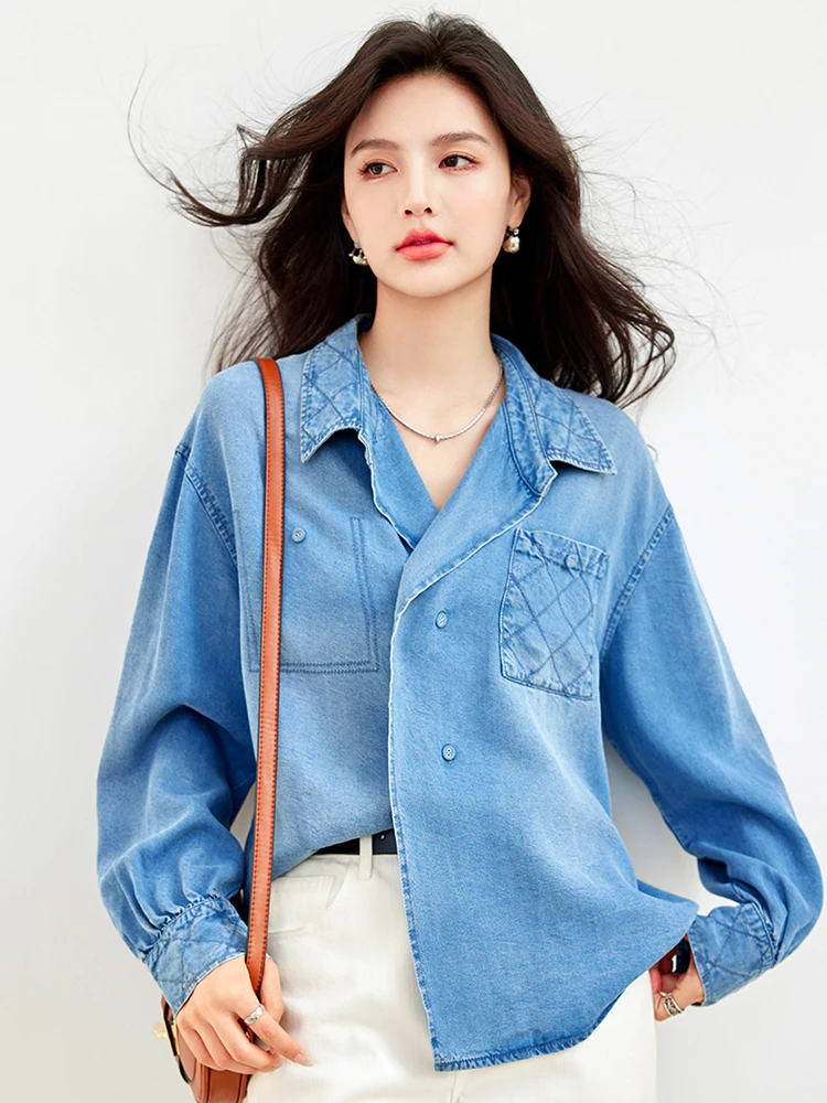 

Autumn Vintage Denim Shirt Design Sense Niche Long Sleeve Shirt Women Loose Fit Casual Versatile Shirt Jacket Top