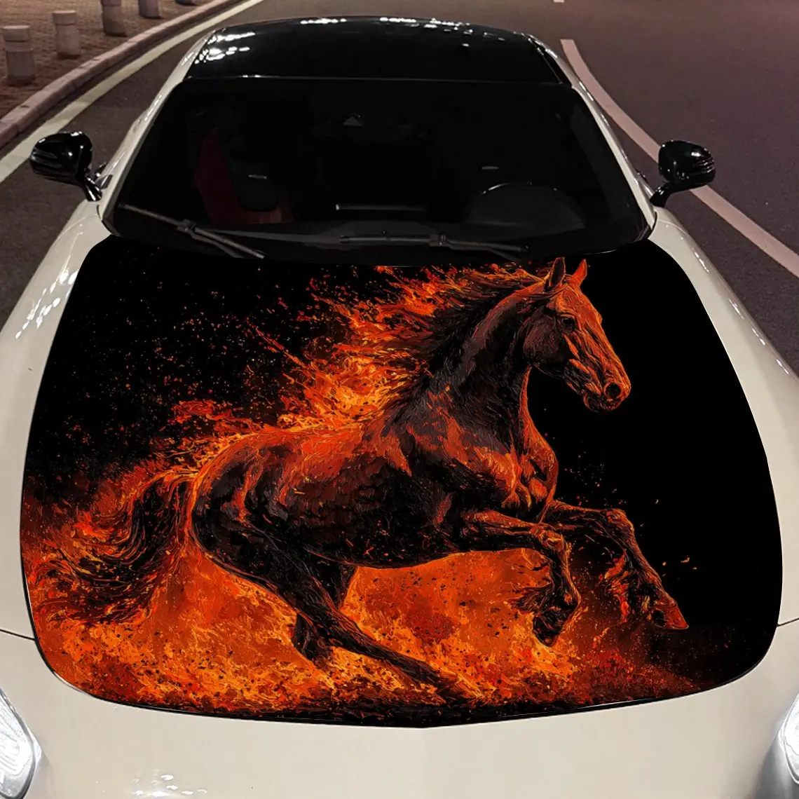 

Автомобильные наклейки, наклейка на капот автомобиля с пылающими лошадьми, водонепроницаемые самоклеящиеся виниловые графические наклейки, декоративная защита и царапины - H