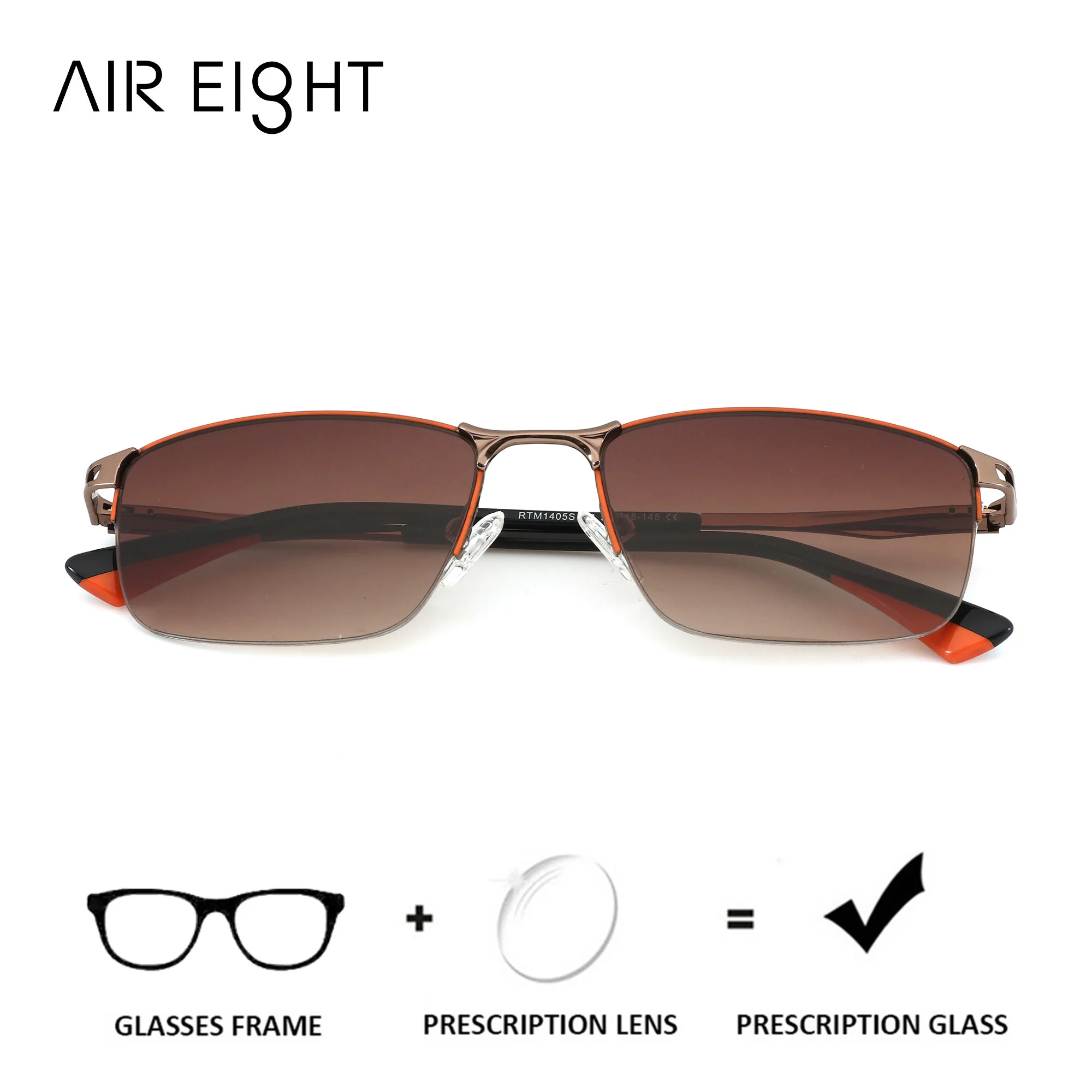 AIR EIGHT L Size Rectangle Metal For Men Prescription Sunglasses Multifocal Progressive Polarized UV400 TAC Outdoor Eyewear