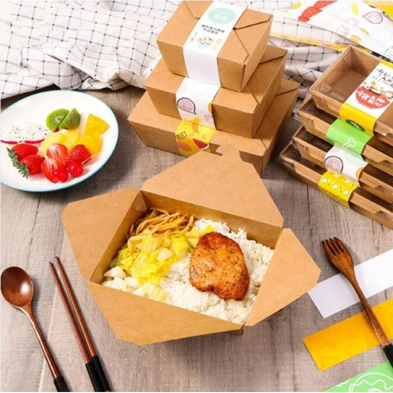 Boîte alimentaire en papier kraft personnalisée avec fenêtre, boîte à lunch marron, emballage pour sandwich et salade, à emporter rapidement