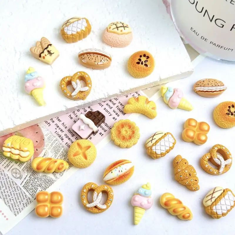 Simulated Cream Sandwich Bread Resin Nail Charms Cartoon Creative Baguette Toast Dessert Series Nail Art Decorations for DIY