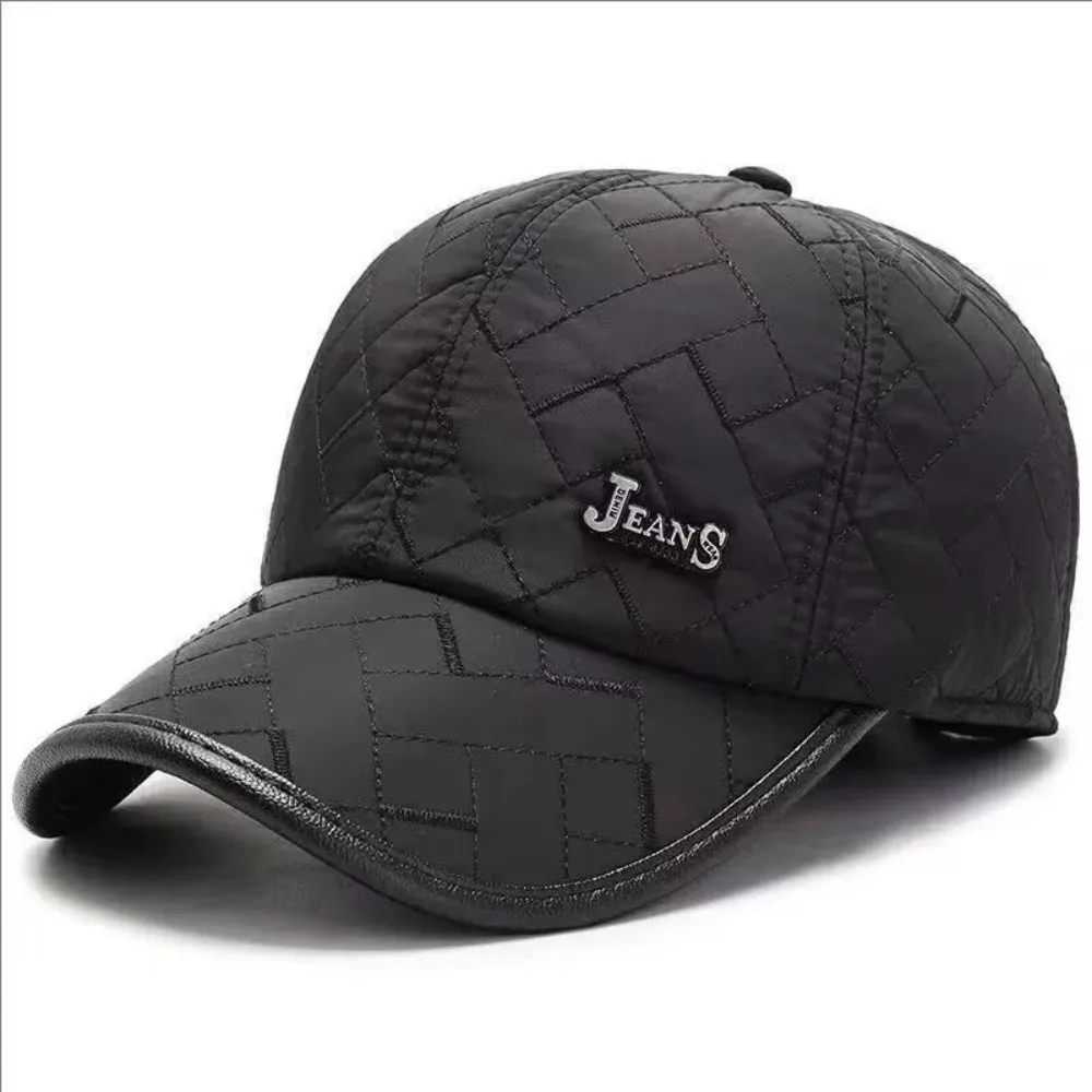 Windproof Winter Baseball Cap Thickened Fleece Lined Men's Earflap Hat Adjustable Quilted Ear Protection Cap