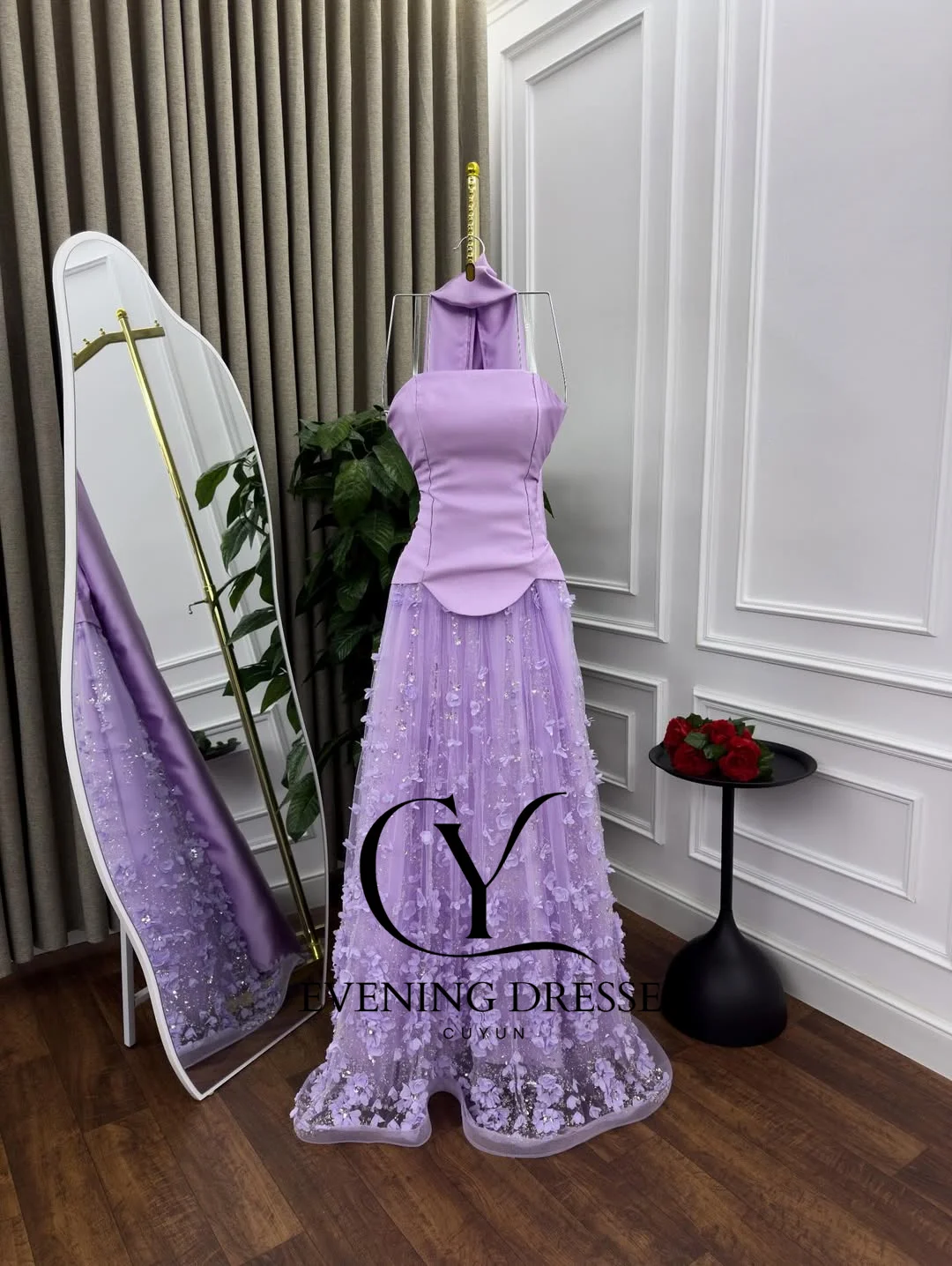 فساتين CUYUN أرجوانية فاخرة طويلة للحفلات الراقصة بدون حمالات من الدانتيل مخصصة للمناسبات الرسمية في دبي السعودية للنساء #2