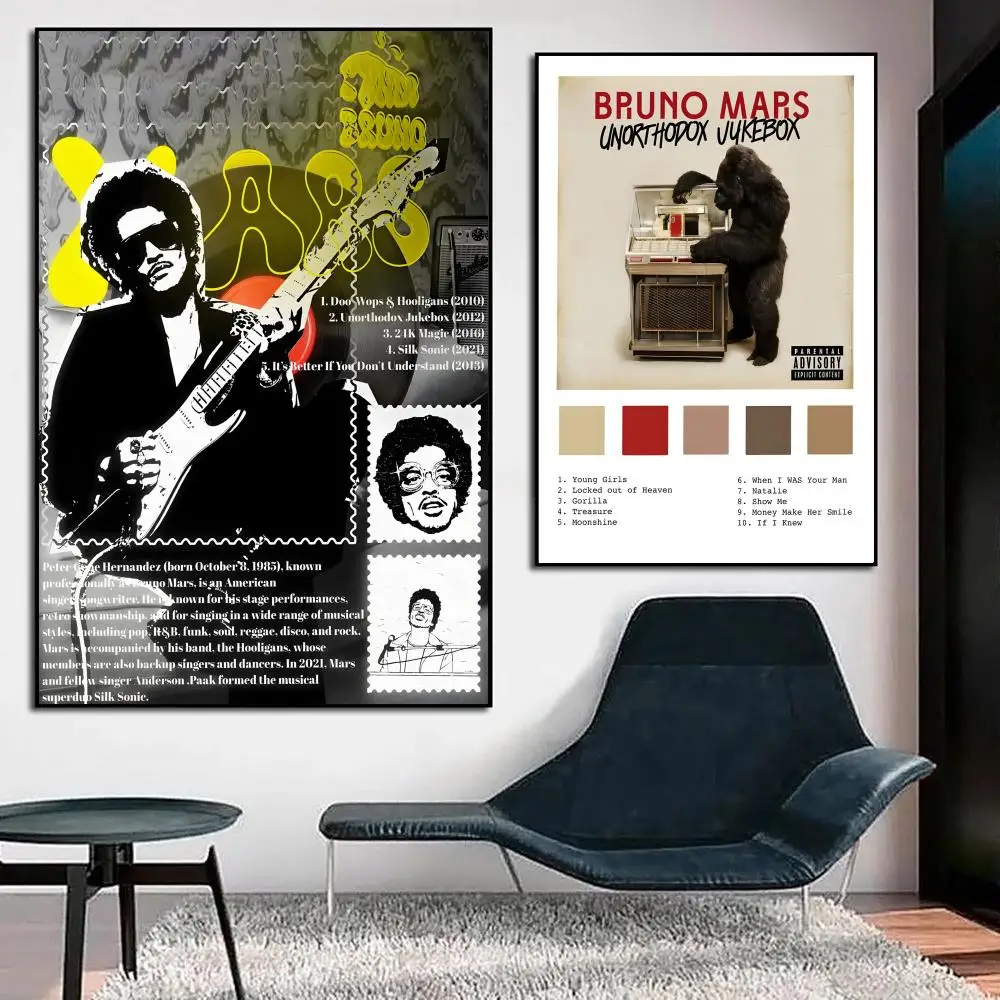 Singer B-Bruno M-Mars Album Poster HD Anime Hot Theme Singer/OST/Movie-Waterproof Self-Stick Home Decor