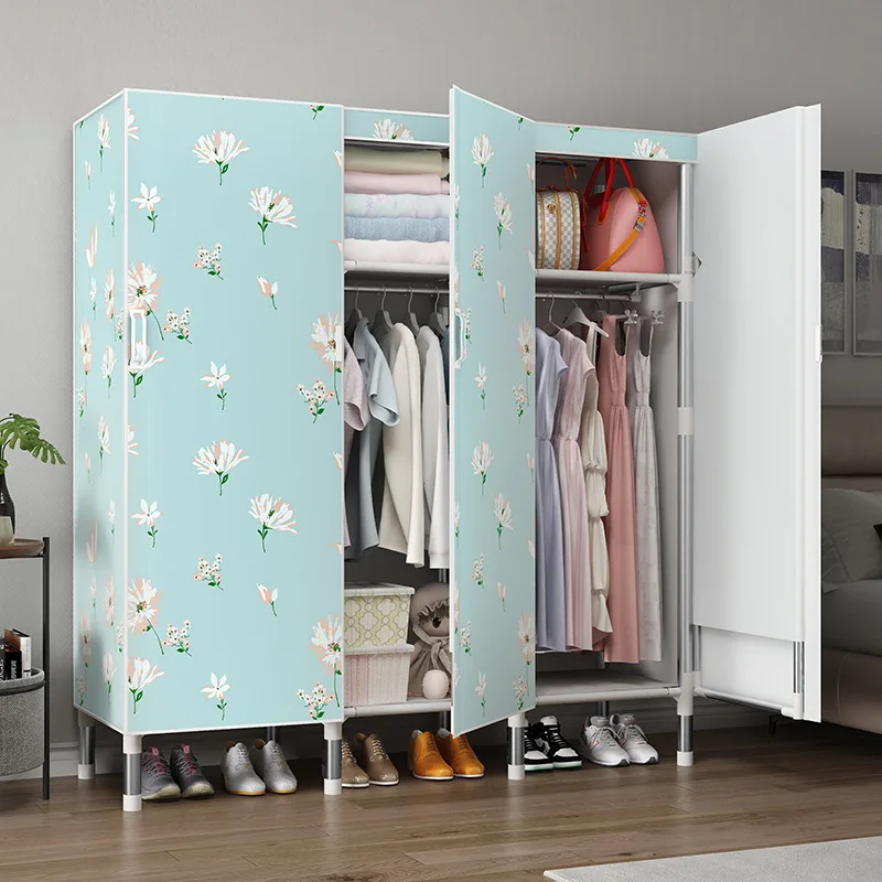 Front Opening Fabric Wardrobe Reinforced Steel Frame Heavy Duty All Steel Construction Bedroom Home Rental Bedroom Furniture