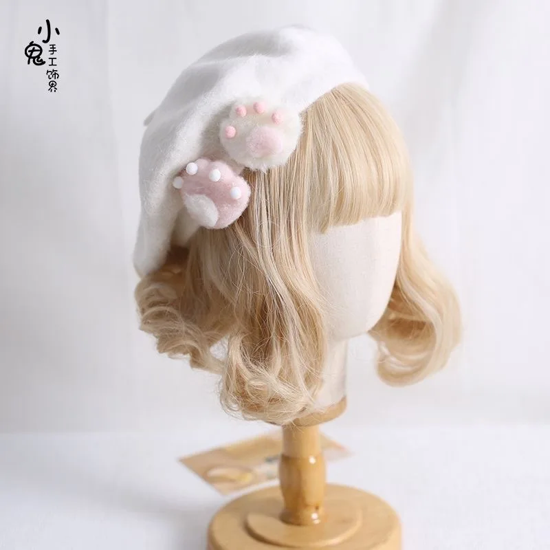 fur hat women winter cap woman designer winter hat korean beret hat Unique cute Cat's paw white warm ladies new year accessories