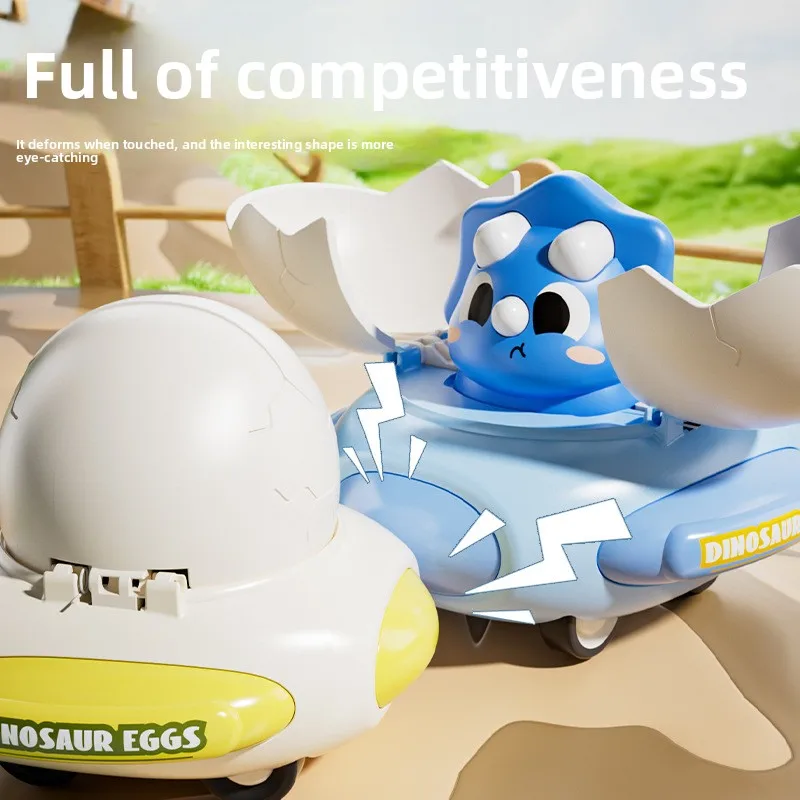 2025 Nuevo coche de juguete para niños: coche de dinosaurio de inercia/pull-back, deformación de colisión, forma de huevo de dinosaurio, duradero, carreras divertidas,