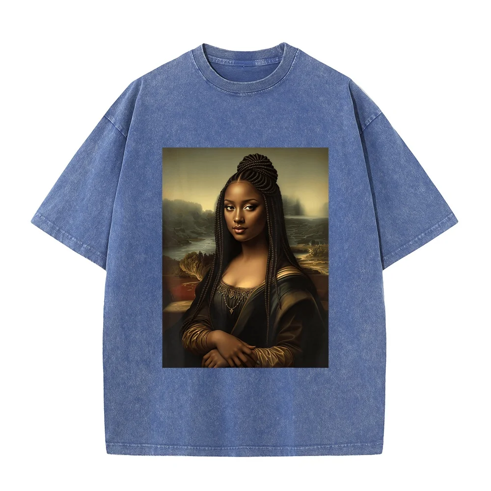 Black Mona Lisa African American History Month T-Shirt Pure Cotton Short Sleeve Printing Tee Shirt Men Designer Graphic Tshirt