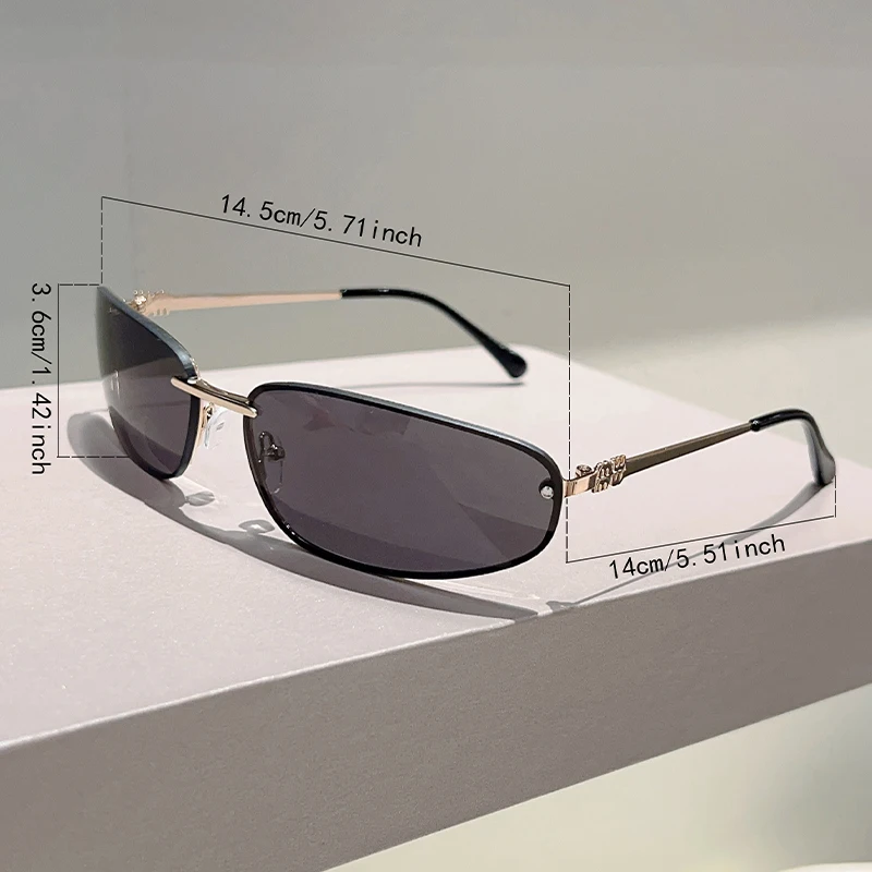 KAMMPT Y2k بدون شفة النظارات الشمسية النساء 2025 جديد أنيق ديكور خارجي ظلال المرأة العصرية الفاخرة العلامة التجارية تصميم مرآة نظارات شمسية