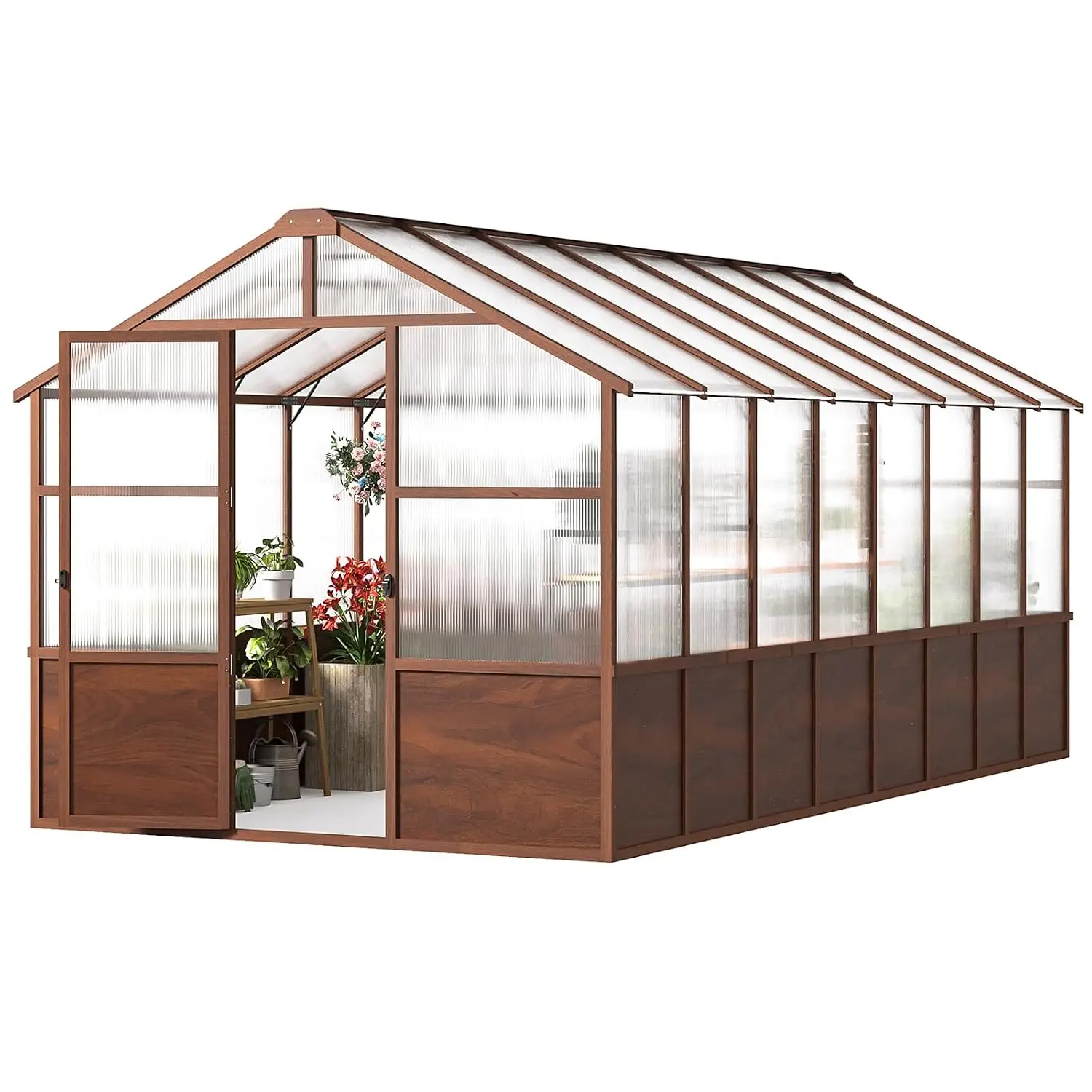 8x10FT Walk-in Wooden Greenhouse for Outdoor Garden Backyard, Customized