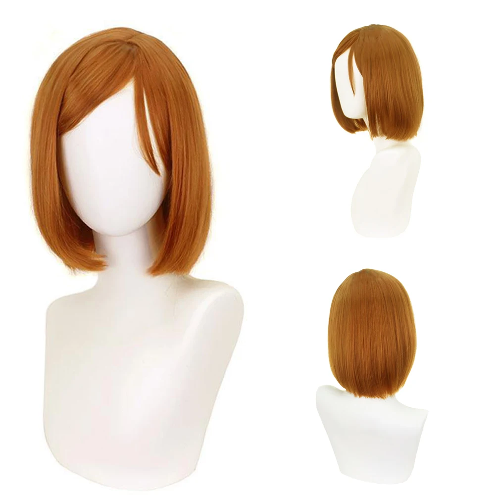 Synthetic Anime Jujutsu Kaisen Kugisaki Nobara Cosplay Composite Hair Brown Short Side-Parted Halloween Carnival Daily Party Wig
