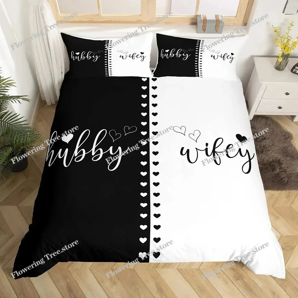 Couples Birds Duvet Cover Queen Valentine'S Day Bedding Set Branches Animal Quilt Cover Red Black Lovers' Day Comforter Cover