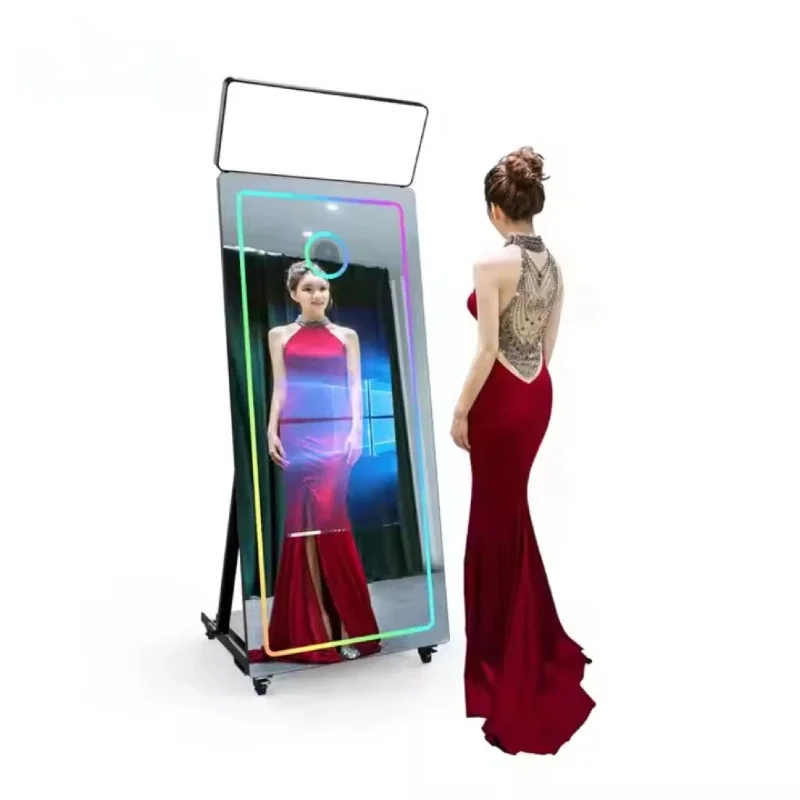 

The latest 65-inch mirror photo booth with 43-inch touchscreen portable selfie mirror photo booth touchscreen Light